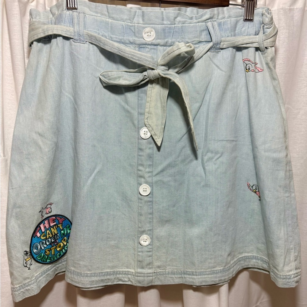 Disney Cinderella Chambray Skirt Women’s Large Button Front Gus Jaq Embroidered